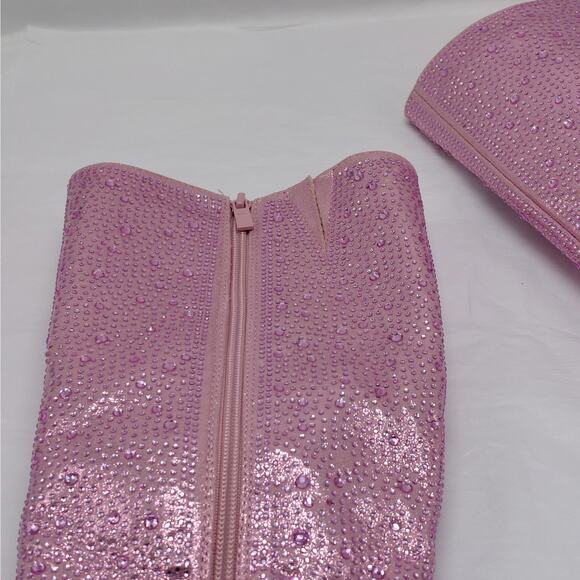 Top Moda Mariha Women's Rhinestone Knee High Boots 7 Pink Chunky Heel Retro Gogo - Picture 8 of 11